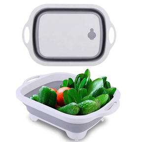 Multifunction 3 in 1 Camping and Kitchen Container Plastic Foldable Cutting Board with Veggies Fruits Washing Draining Basket