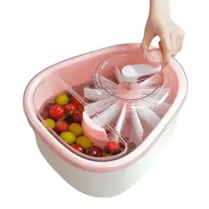 720 Degree Scrubbing Fruit and Vegetable Wash Lid Colander Crank and Self Draining System Full Sided Spin Scrubber Brush Cleaner
